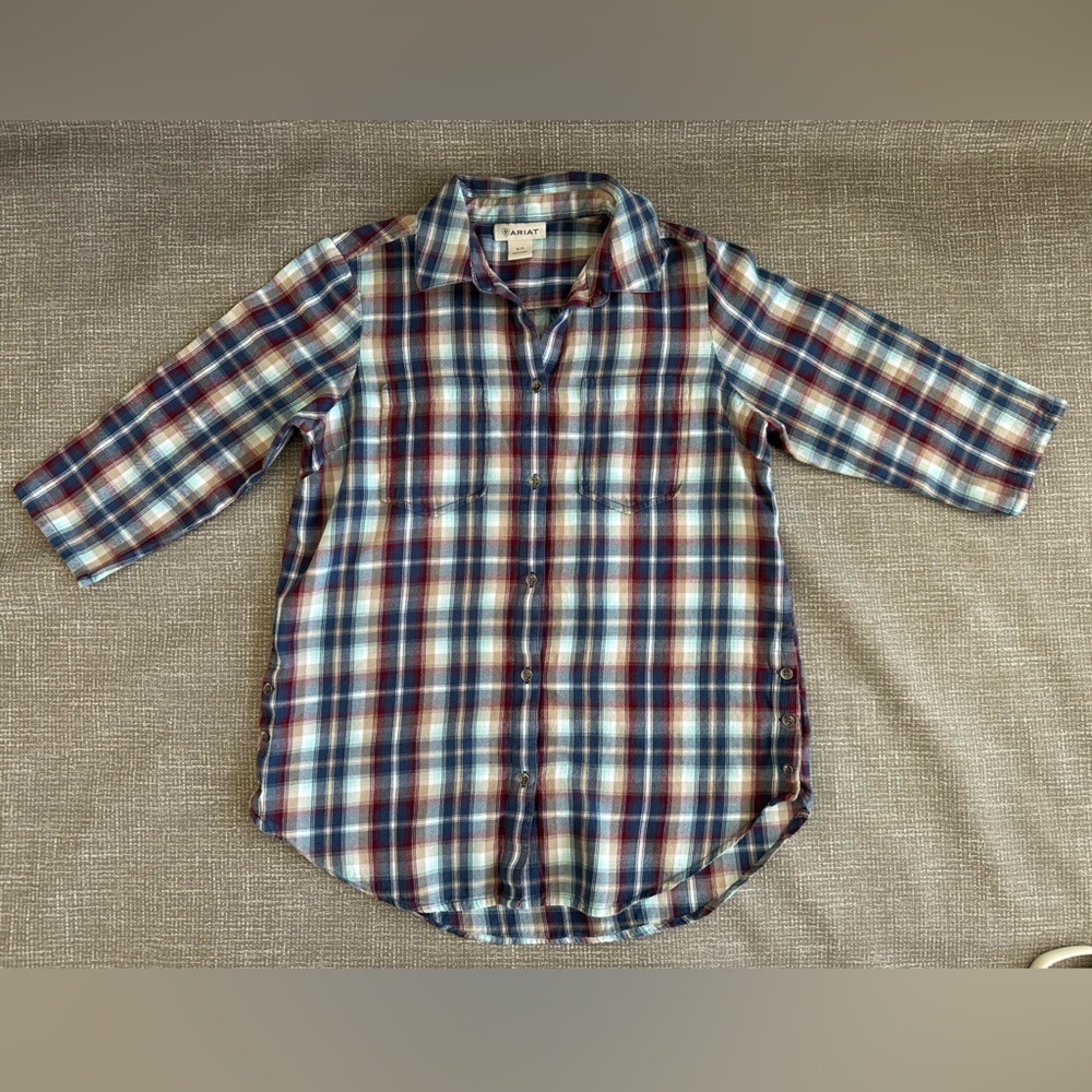 Ariat Ariat Shirt Womens M Blue ETNA Button Down Long Sleeve Collard Plaid‎